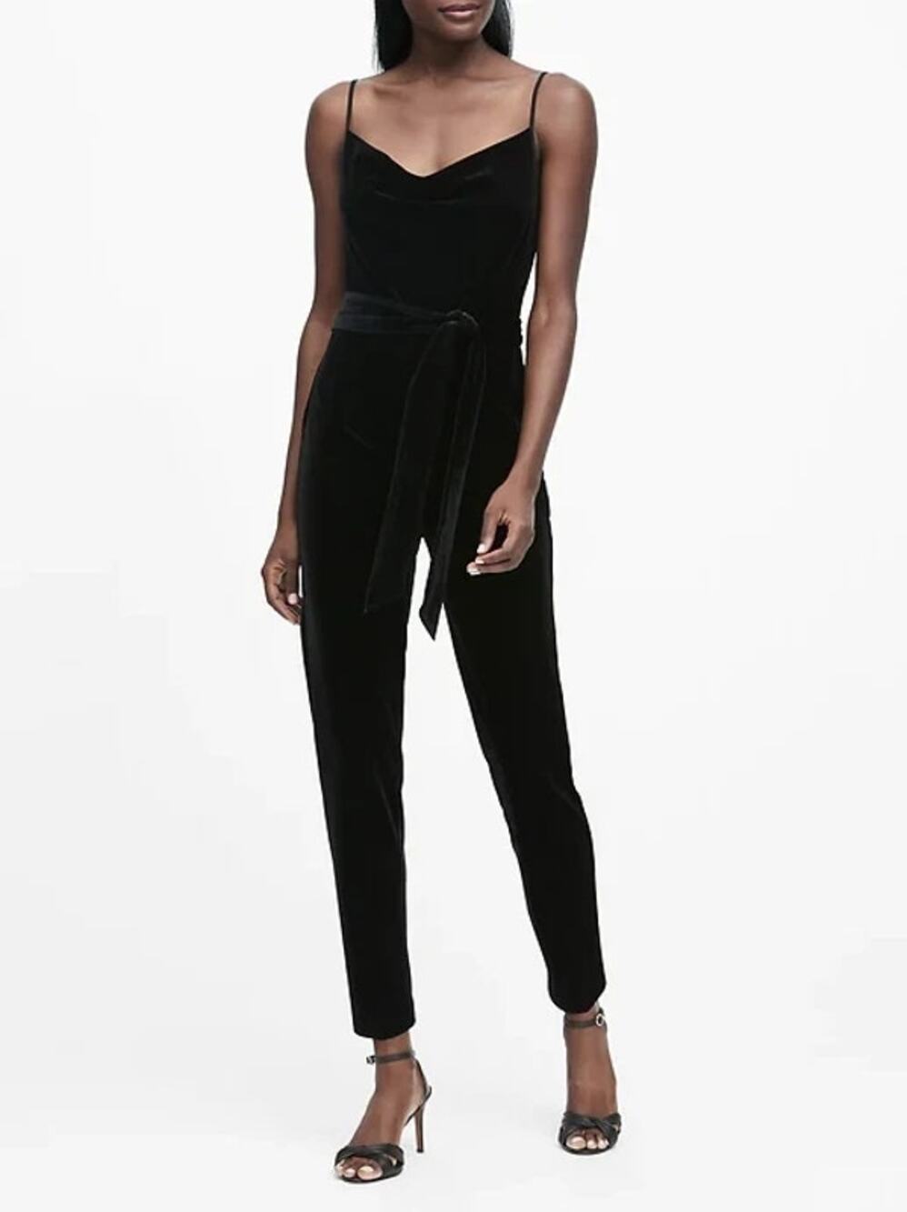NEW Banana Republic Black Velvet Wrap Tie Waist Jumpsuit Womens Size 6